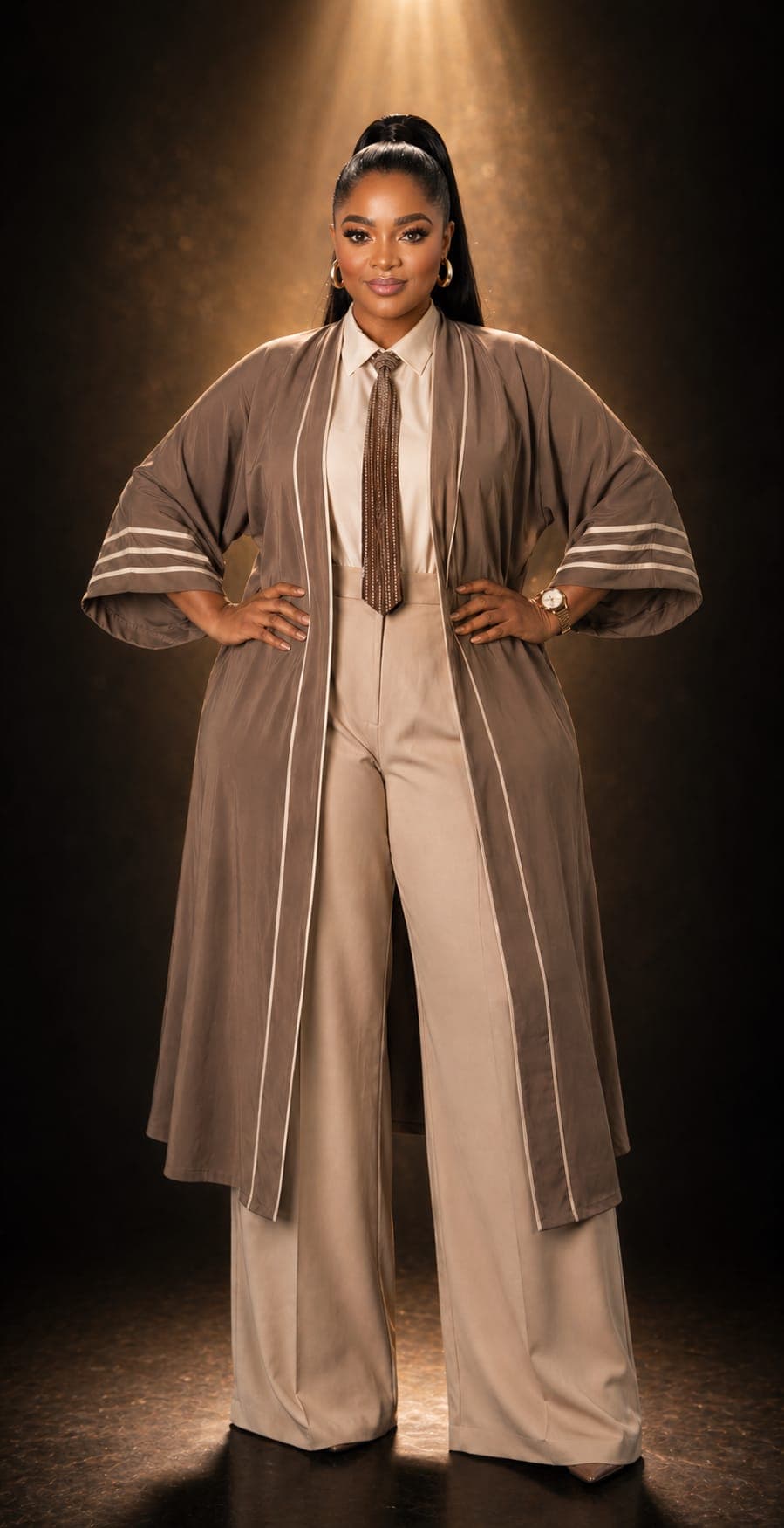 Beige duster suit